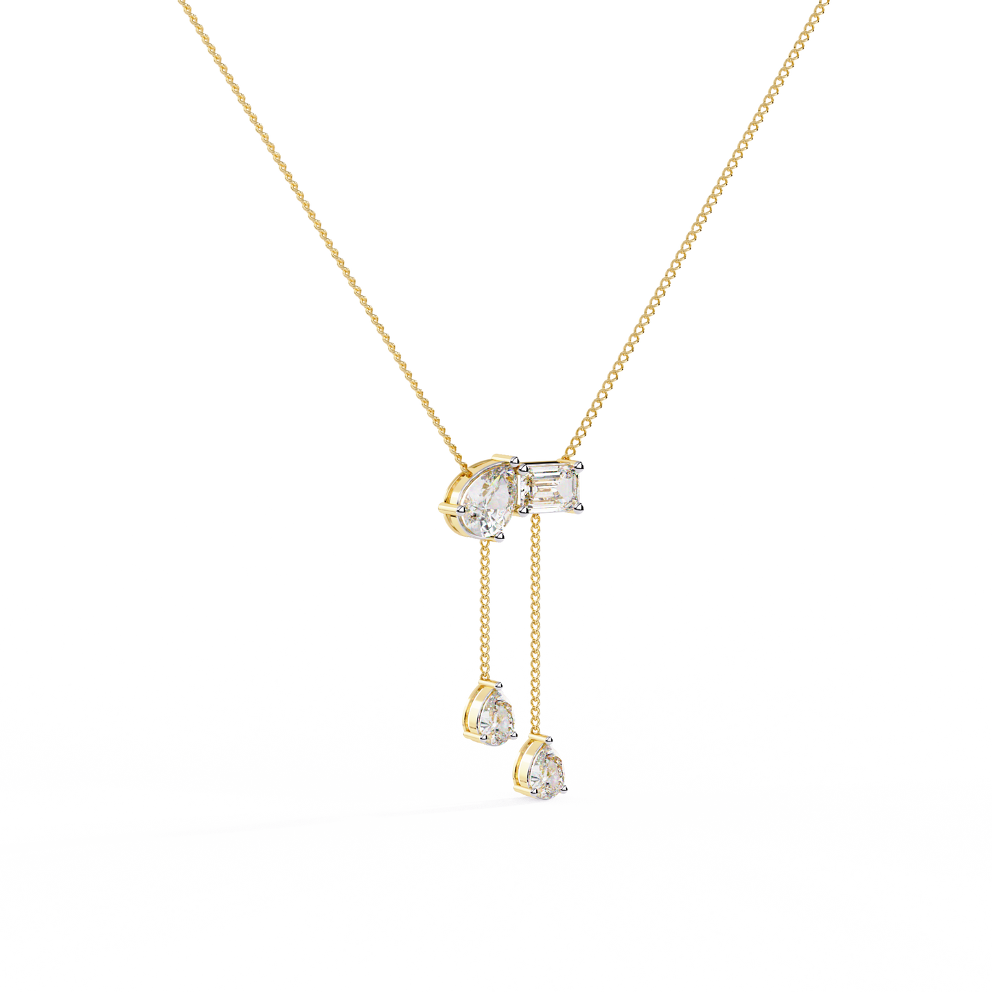 Diamond Cascade Drop Necklace Yellow Gold