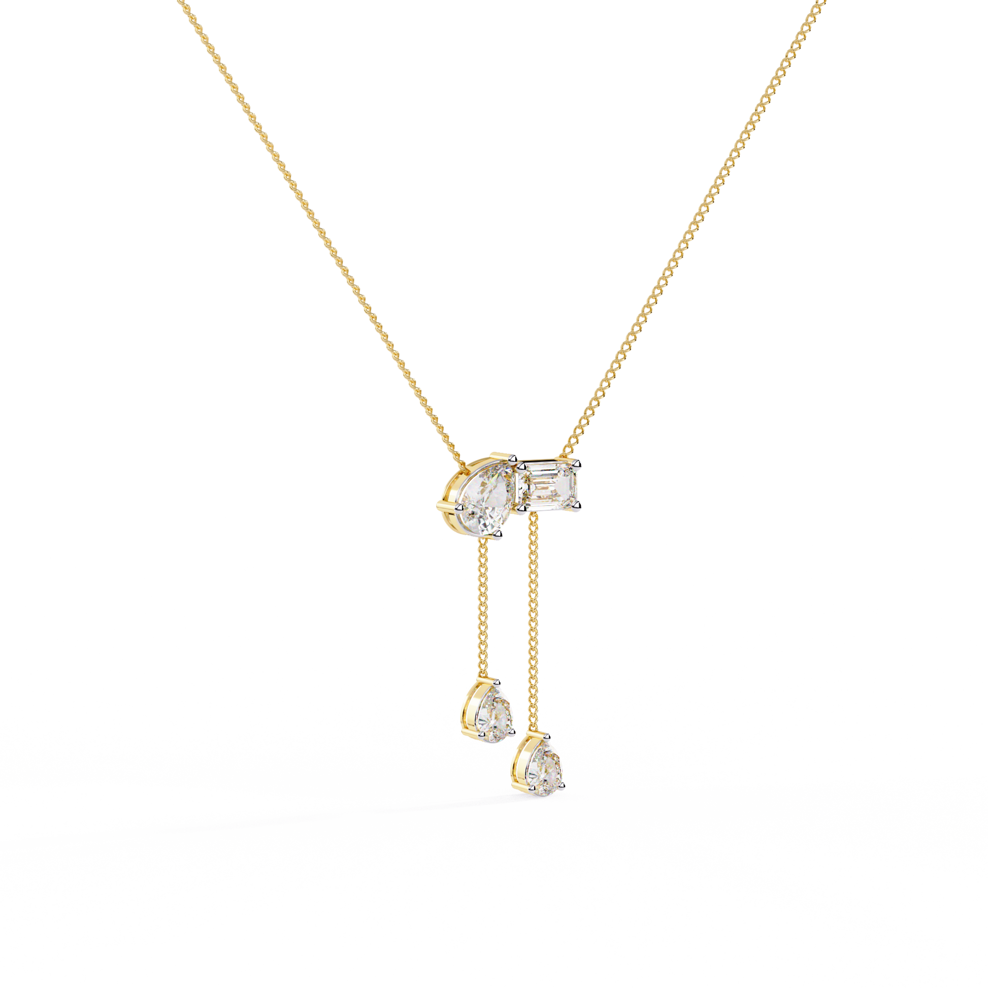 Diamond Cascade Drop Necklace Yellow Gold