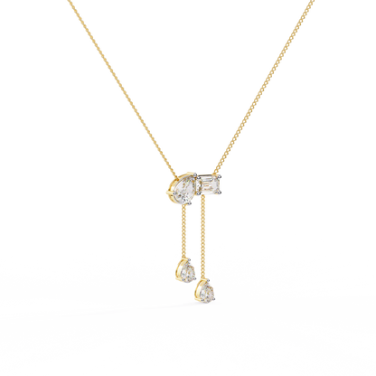 Diamond Cascade Drop Necklace Yellow Gold