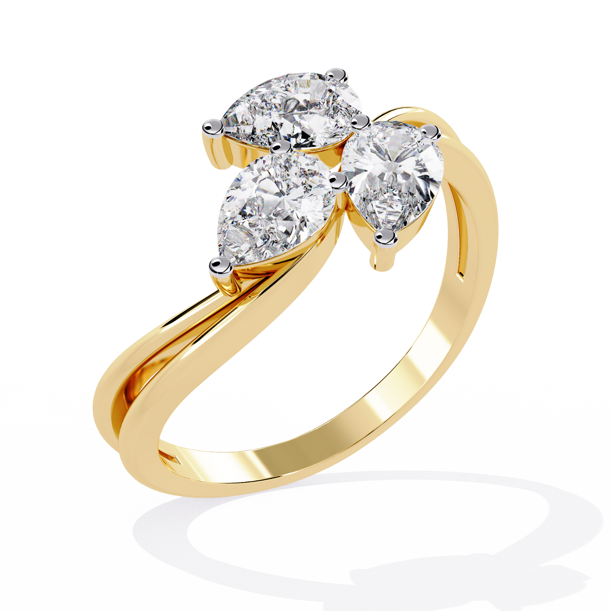 Trinity Pear Diamond Ring Yellow Gold 