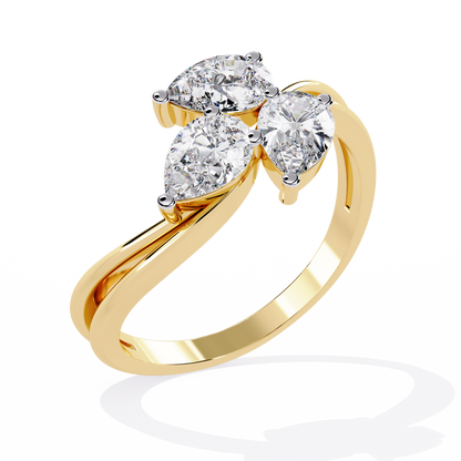 Trinity Pear Diamond Ring Yellow Gold 