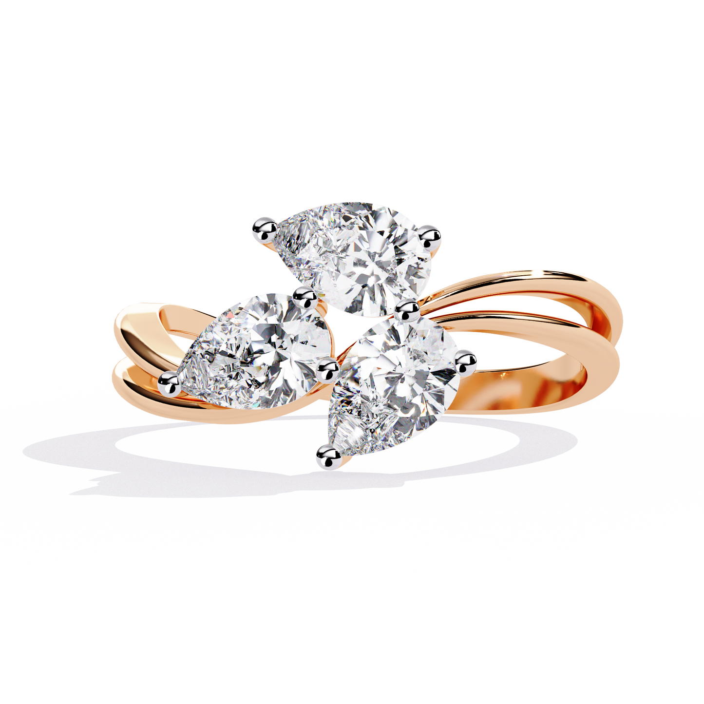 Trinity Pear Diamond Ring Rose Gold
