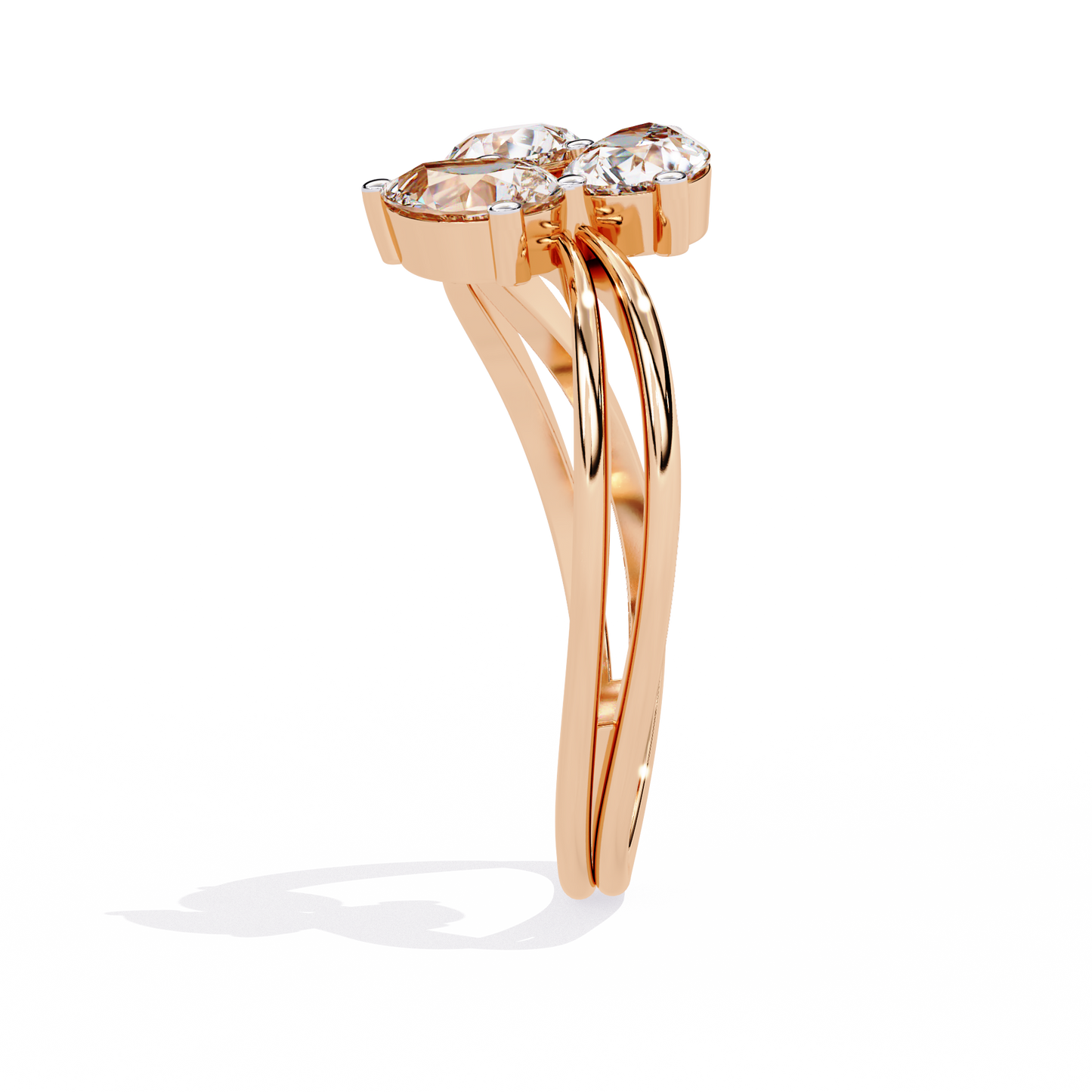 Trinity Pear Diamond Ring Rose Gold