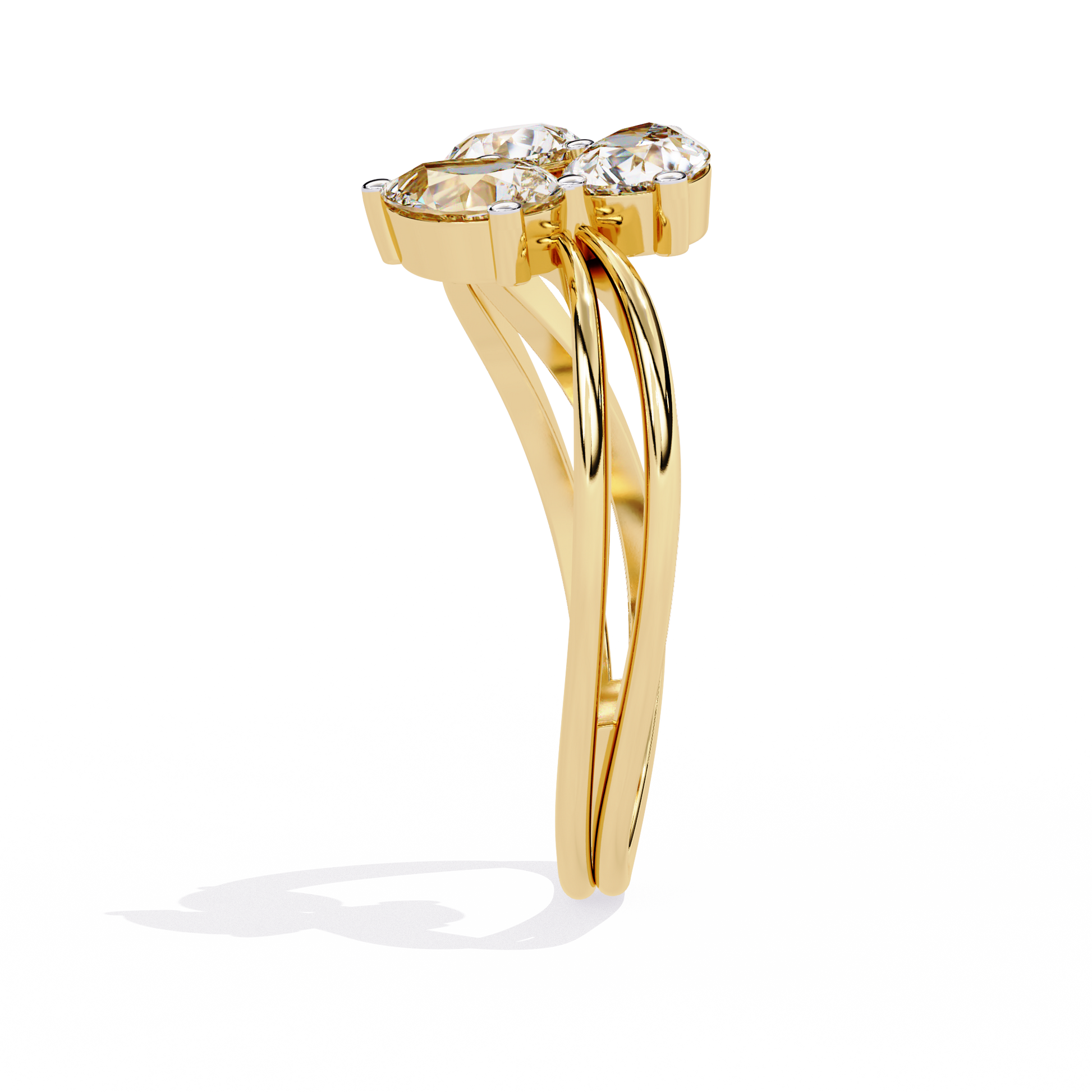 Trinity Pear Diamond Ring Yellow Gold