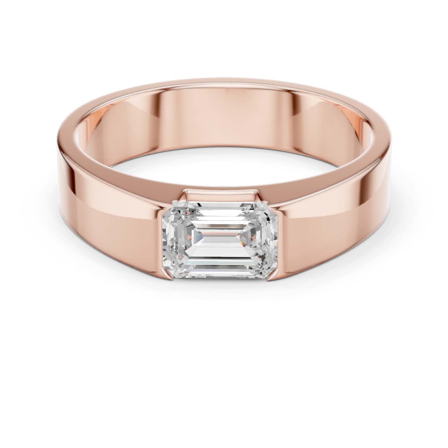 Men’s Emerald Cut Diamond Band Ring Rose Gold 