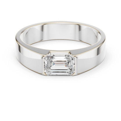 Men’s Emerald Cut Diamond Band Ring White Gold 