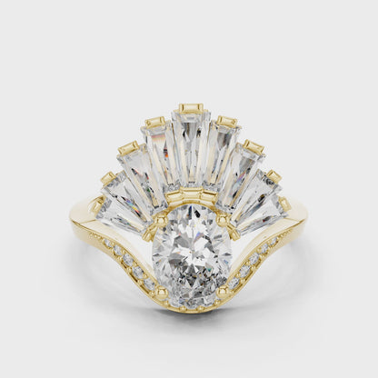 Radiant Sunburst Oval Ring