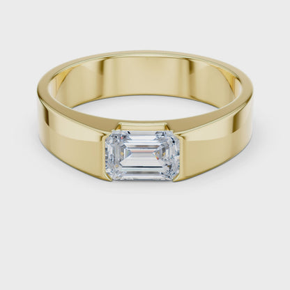 Men’s Emerald Cut Diamond Band Ring Yellow Gold 