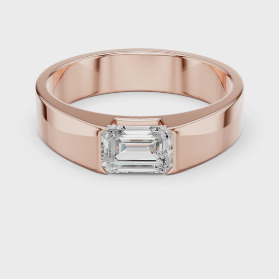 Men’s Emerald Cut Diamond Band Ring Rose Gold 