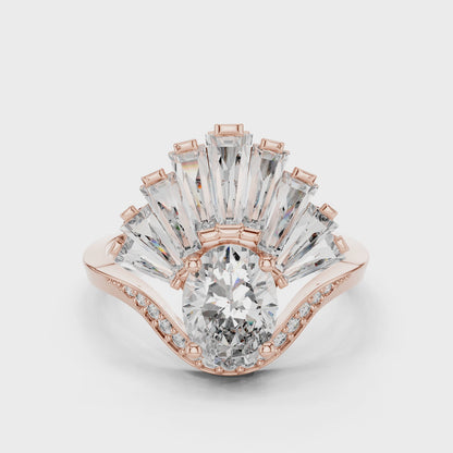 Radiant Sunburst Oval Ring
