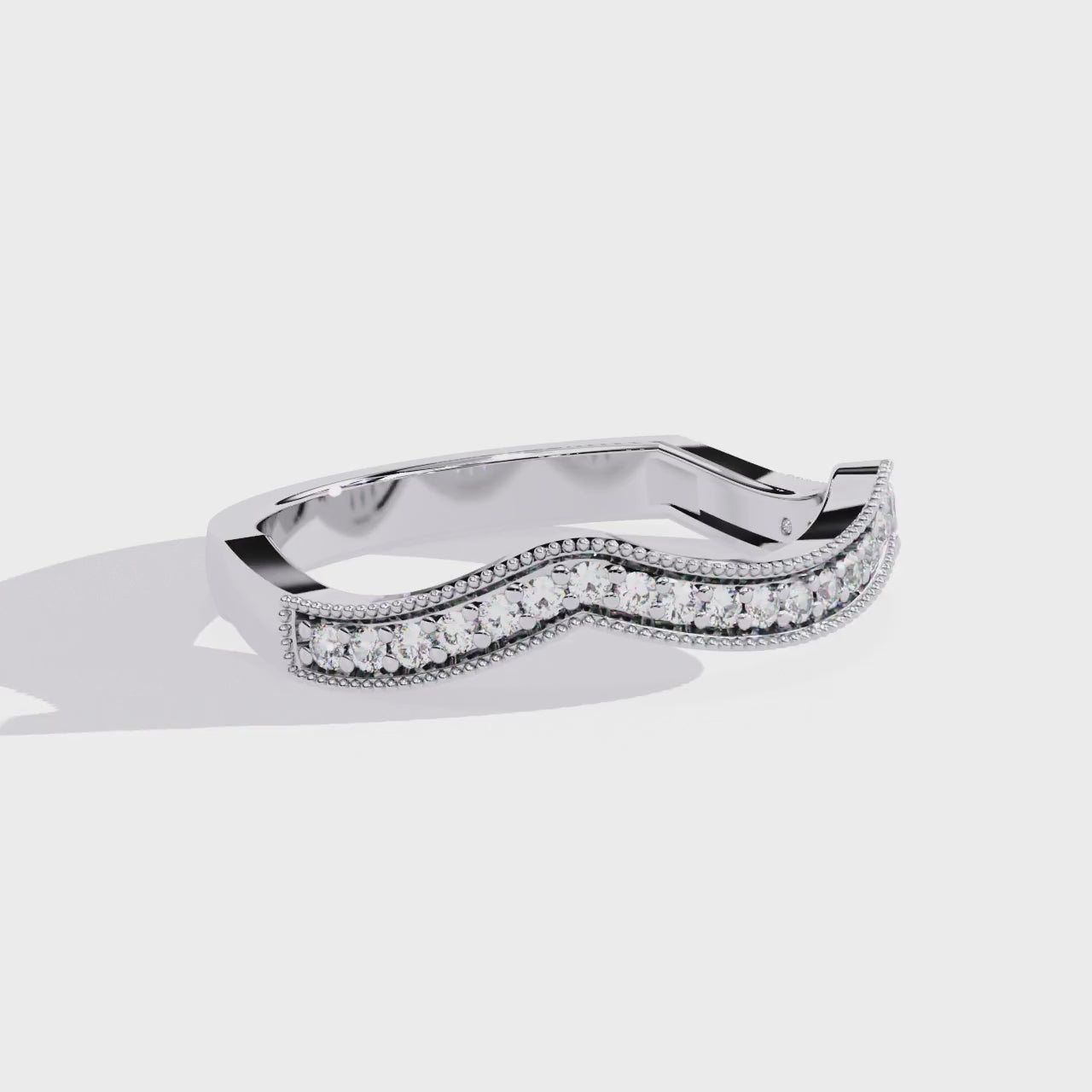 Curved Diamond Wedding Band White Gold 