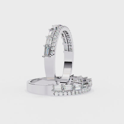 Baguette and Round Diamond Band White Gold