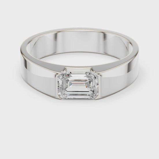 Men’s Emerald Cut Diamond Band Ring White Gold 