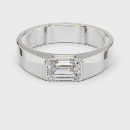 Men’s Emerald Cut Diamond Band Ring White Gold 