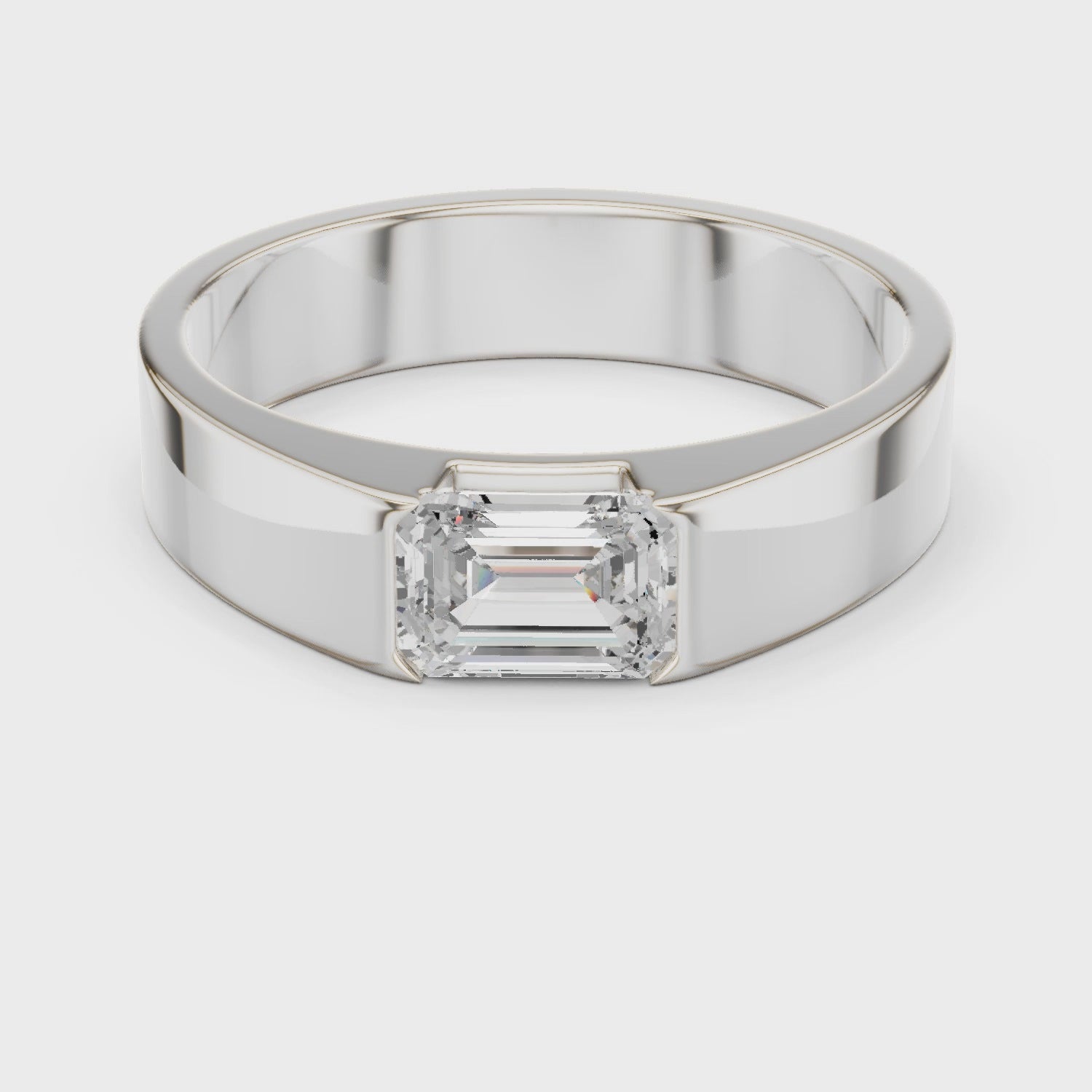 Men’s Emerald Cut Diamond Band Ring White Gold 