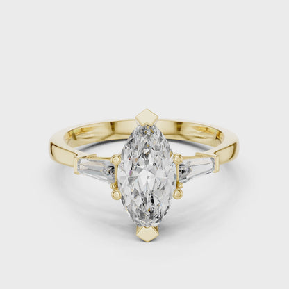 Marquise Cut Three-Stone Diamond Ring with Baguettes